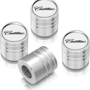 Para Cadillac Script Placa de identificación en blanco sobre tapas de vástago de válvula de neumático estilo cilindro de aluminio plateado brillante Para Cadillac Script Placa de identificación en blanco sobre tapas de vástago de válvula de neumático estilo cilindro de aluminio plateado brillante