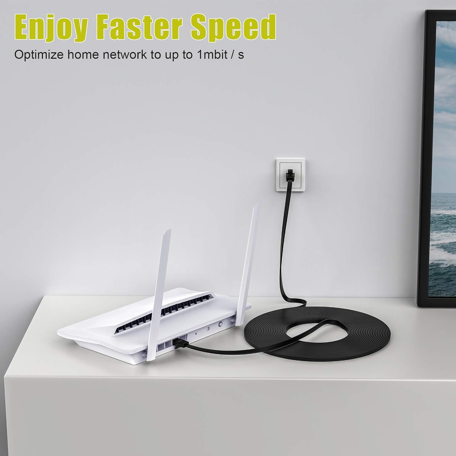 SOBAHIDO Cable Ethernet Cat 6 de 35 pies, cable de conexión de red LAN de Internet sólido, cable de computadora de alta velocidad con clips y