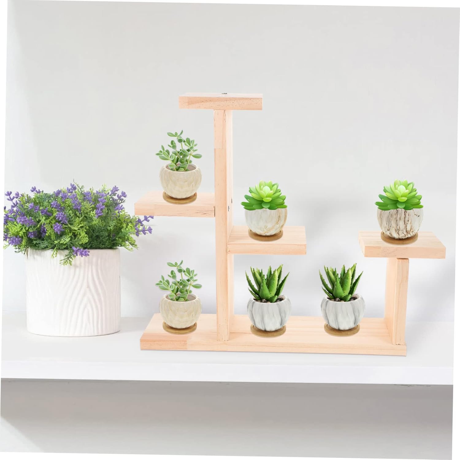 Yardwe Soporte de madera para tartas, soporte para plantas de madera, soporte de exhibición de madera para plantas, bandeja redonda de madera para