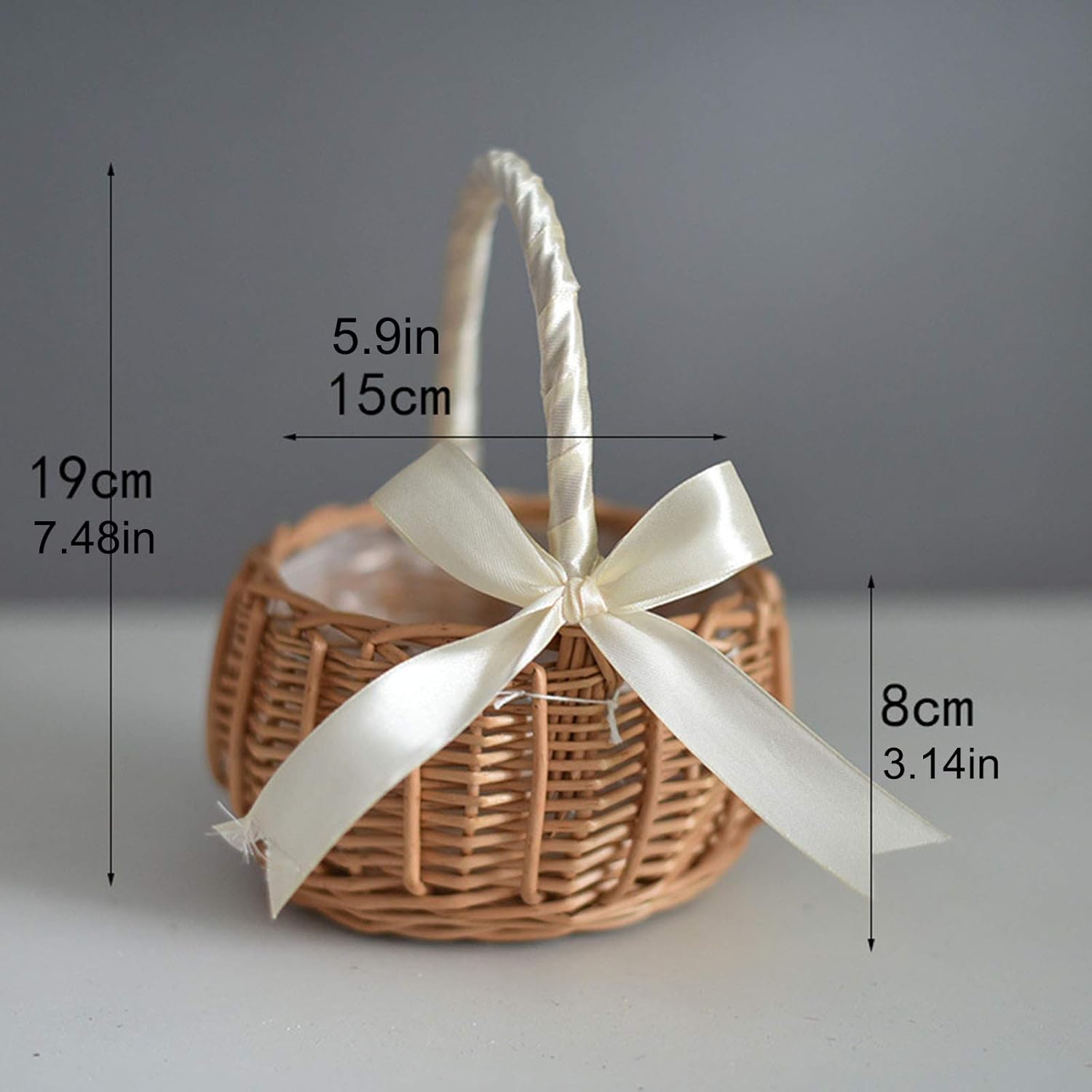 Cesta de niña de las flores, cesta rústica para niña de las flores con cinta, cesta pequeña con asa, cestas de mimbre para niñas de flores de ratán