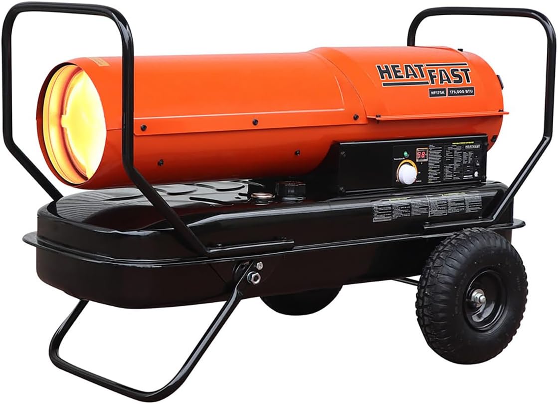 HeatFast HF175K Calentador de espacio portátil para el hogar, lugar de trabajo, sitio de construcción, queroseno de aire forzadosalamandra diésel