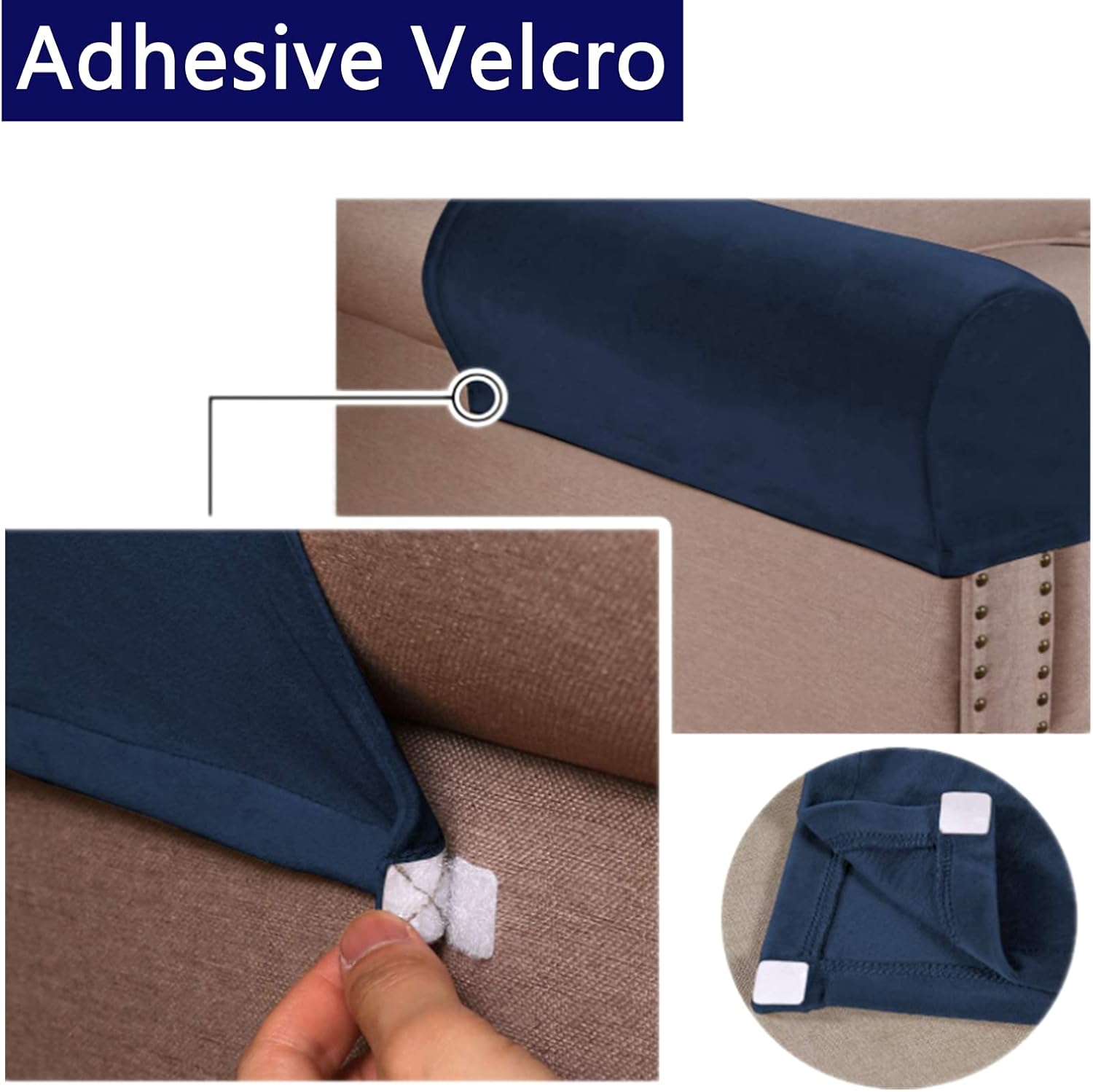 Fundas elásticas para reposabrazos de terciopelo para sillas, sofá, sillón, fundas para sofá reclinable, 2 unidades (azul marino)