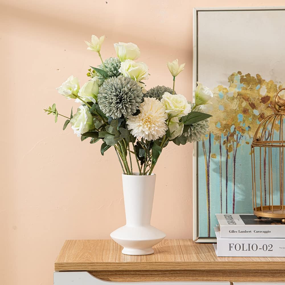 White Ceramic Vase Nordic Minimalist Style Decor for Countertop Center Dresser Kitchen Living Room Home Decor White Matte Abstract Vase (White 666)
