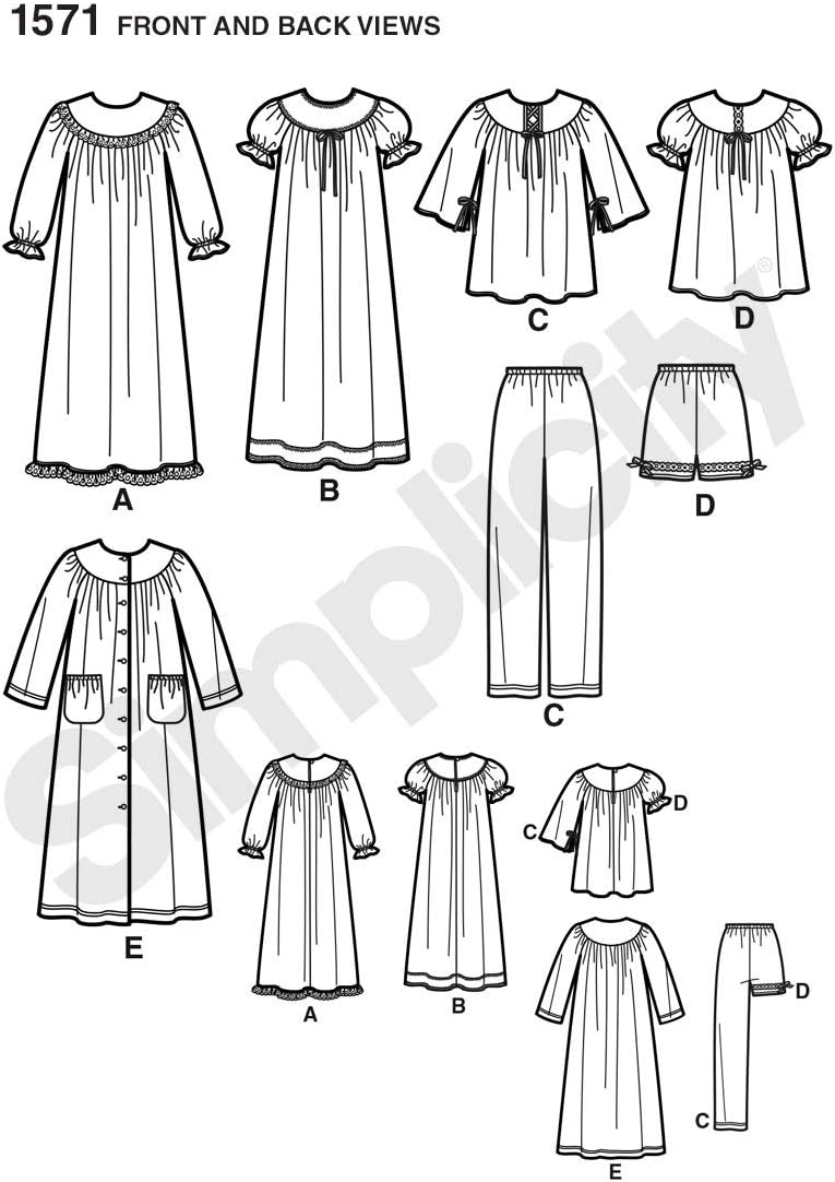 Simplicity 1571 Patrones de costura para niña, pantalones y camisones, tallas 3-6