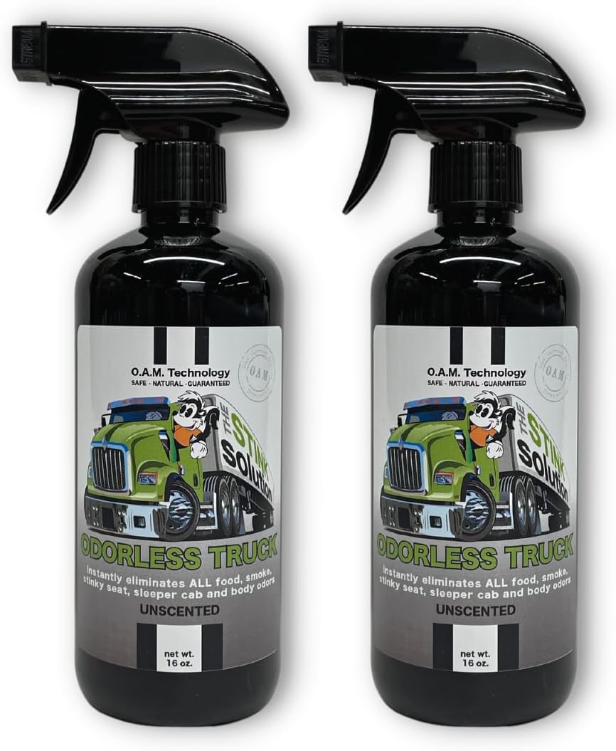 Spray eliminador de olores de camionero inodoro para tu semi, cabina y equipo grande. Elimina los olores desagradables de tu asiento del conductor,