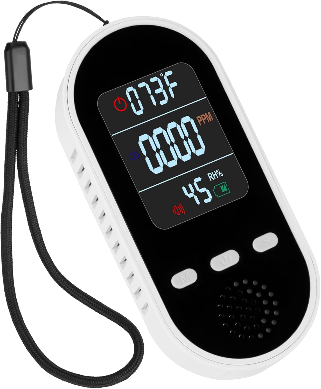 Vzmcov Detector de monóxido de carbono 3 en 1 portátil. Mini monitor de calidad del aire con alarma de cordón, sensor de gas COhumedadtemperatura