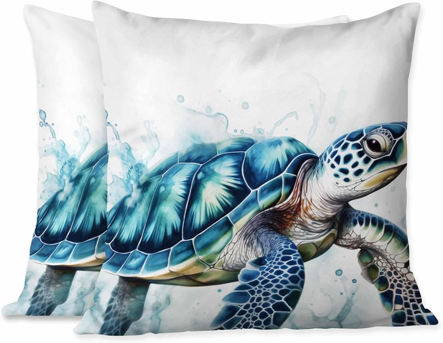 Beabes Juego de 2 fundas de almohada cuadradas de tortuga marina azul con pintura en acuarela, para sofá, dormitorio, automóvil, sala de estar, 18 x