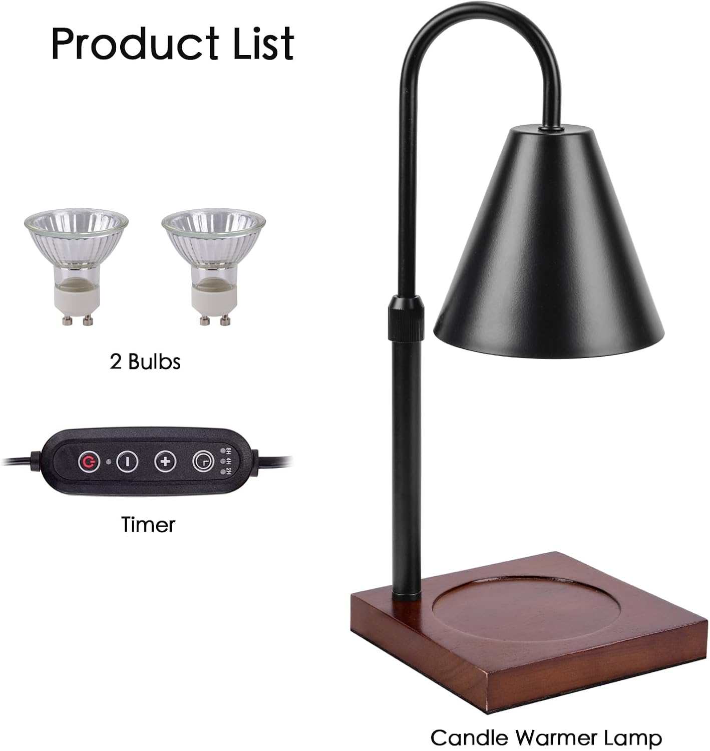 BOMPCAFE Lámpara eléctrica calentadora de velas para tarros, altura ajustable, temporizador y 2 bombillas incluidas para cera perfumada y decoración