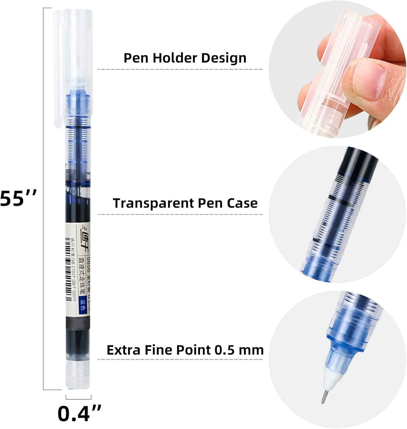 EZWORK 12 bolígrafos de punta rodante, tinta de secado rápido, punta extrafina de 0.020 in, tinta líquida, color azul