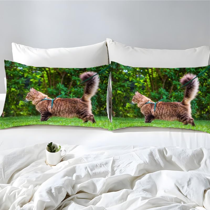 Dark Green Civet Cat Twin Duvet Cover Animal Print Twin Bedding Sets Soft Microfiber Comforter Cover and 2 Pillow Shams 20″X26″, Bed Set Duvet