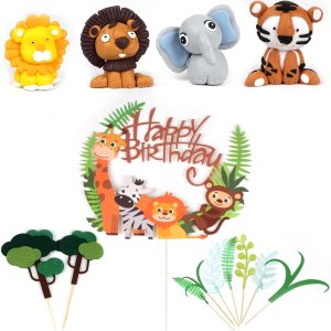 Biendo Decoración para tartas de animales de safari en la selva, 14 piezas de decoración de pastel de animales de feliz cumpleaños, jirafa, tigre, Biendo Decoración para tartas de animales de safari en la selva, 14 piezas de decoración de pastel de animales de feliz cumpleaños, jirafa, tigre,