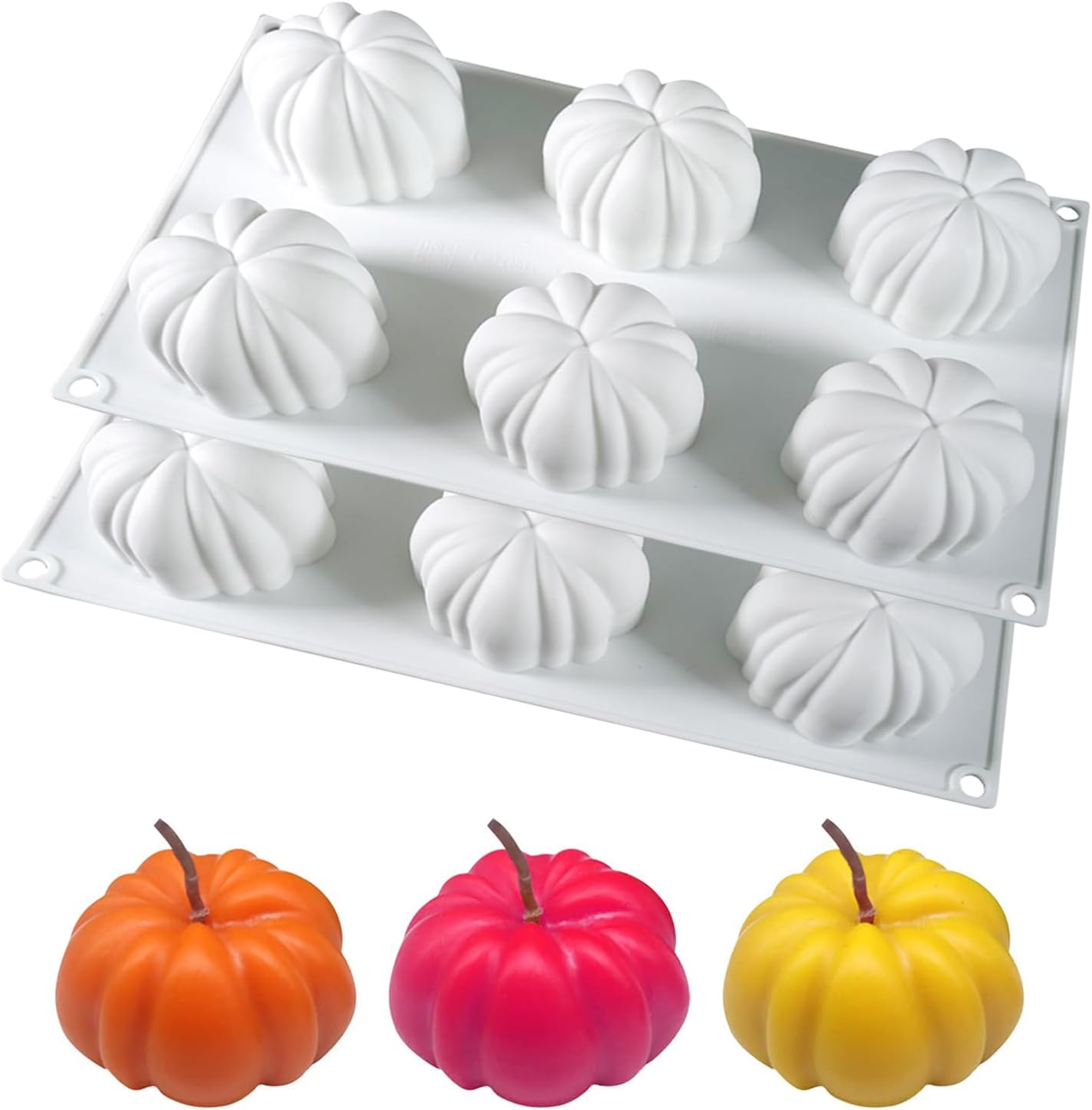 Molde de silicona de calabaza 3D, paquete de 2 moldes de velas de Halloween, molde de calabaza de Acción de Gracias, moldes de jabón de otoño para