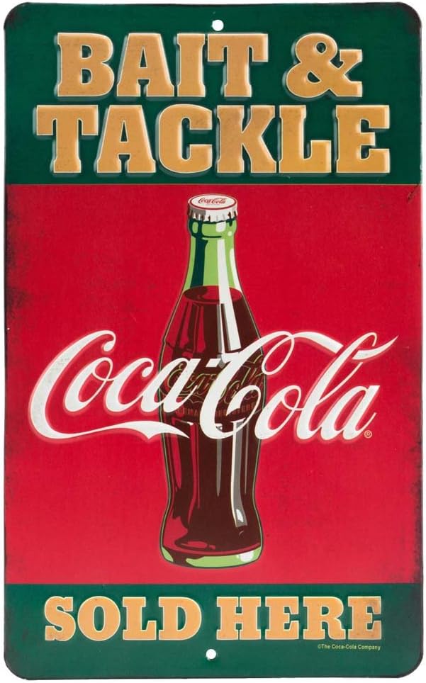Coca-Cola Bait and Tackle – Letrero de metal en relieve, cartel vintage de pesca de Coca-Cola para casa del lago, cabaña o cabaña