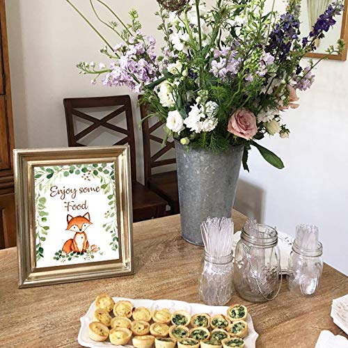 Set of 7 Woodland Baby shower signs, 5×7 and 8×10, woodland food, drinks, favors, welcome and guest book signs