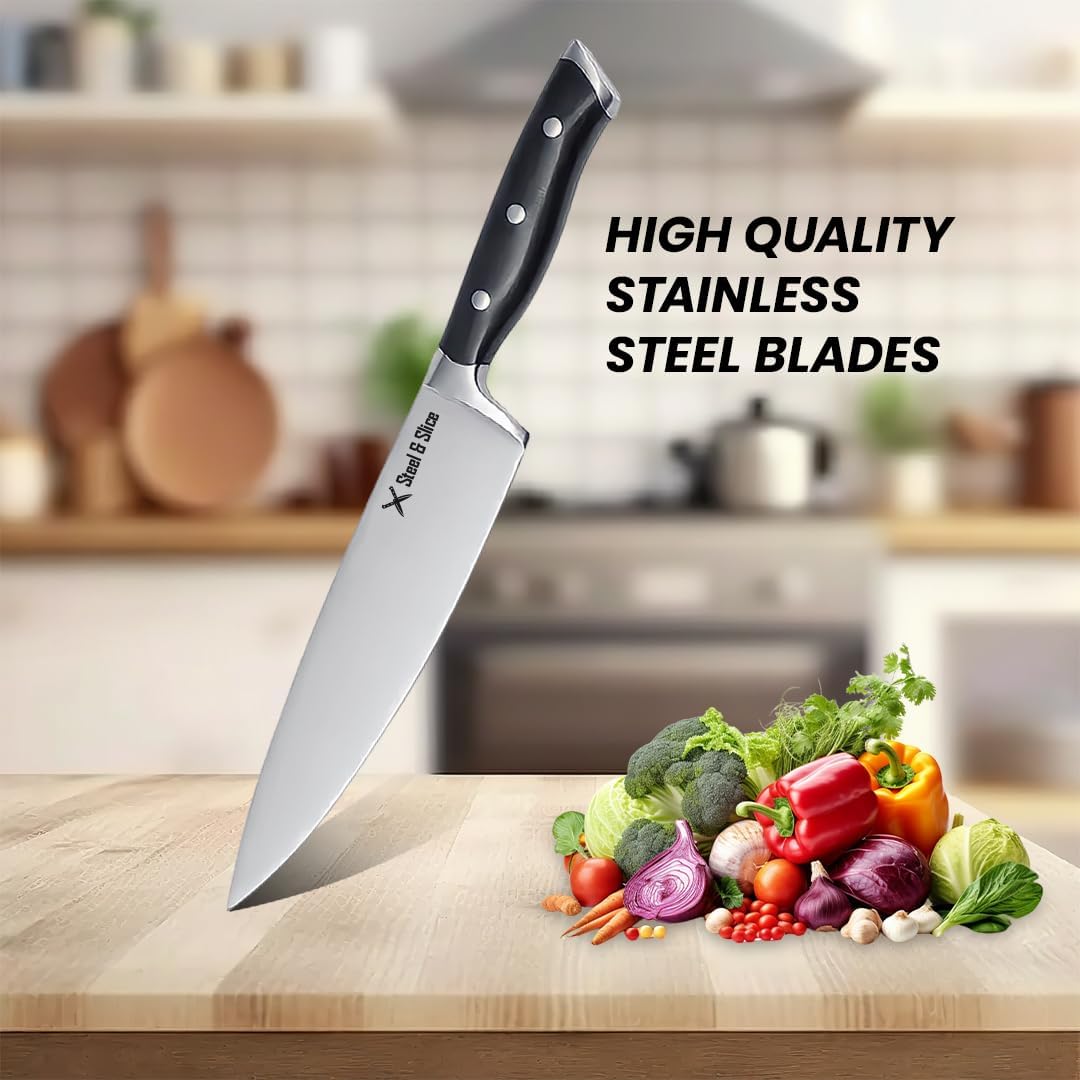 Juego de cuchillos de cocina de acero inoxidable alemán de 19 piezas, juego de bloques de cuchillos premium con afilador de cuchillos, juego de