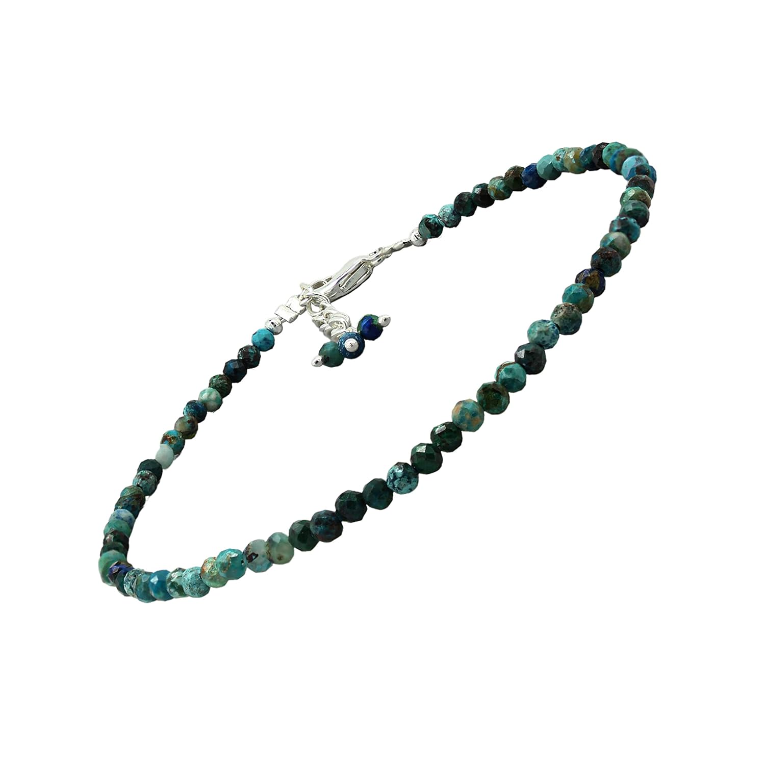 Gempires Natural Chrysocolla Beads Bracelet, Handmade Jewelry, Sliver Plated Chain, Gift For Her, AAA + Quality (Chrysocolla)