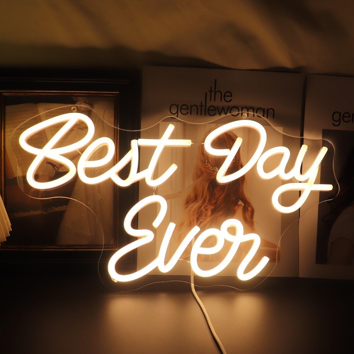 QiaoFei Letrero LED de neón con texto en inglés “Best Day Ever”, funciona con USB, con regulador de intensidad, luces de neón para habitación,