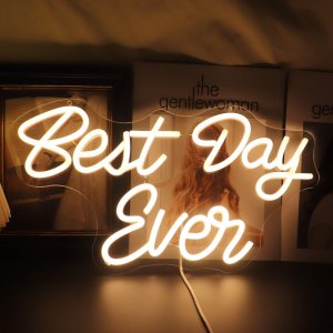QiaoFei Letrero LED de neón con texto en inglés “Best Day Ever”, funciona con USB, con regulador de intensidad, luces de neón para habitación, QiaoFei Letrero LED de neón con texto en inglés “Best Day Ever”, funciona con USB, con regulador de intensidad, luces de neón para habitación,