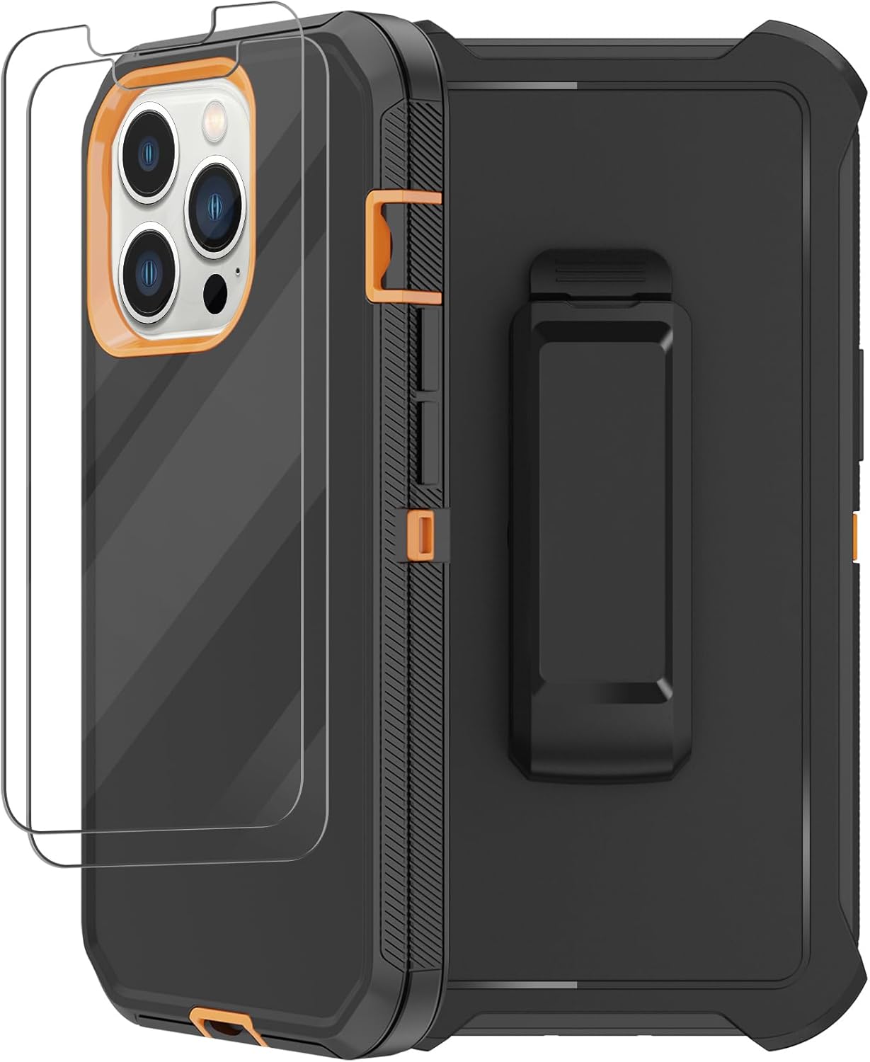 Funda para iPhone 14 Pro Max (6.7 pulgadas) con funda de clip para cinturón, 2 protectores de pantalla, resistente grado militar, cuerpo completo, a