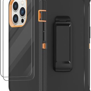 Funda para iPhone 14 Pro Max (6.7 pulgadas) con funda de clip para cinturón, 2 protectores de pantalla, resistente grado militar, cuerpo completo, a Funda para iPhone 14 Pro Max (6.7 pulgadas) con funda de clip para cinturón, 2 protectores de pantalla, resistente grado militar, cuerpo completo, a