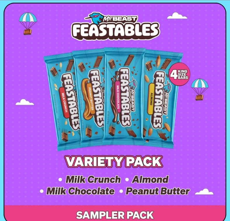 Beast Bar – Paquete de muestras de chocolate con leche, mantequilla de maní, crujiente de leche y barras de bestia de almendras 4 unidades Barras de