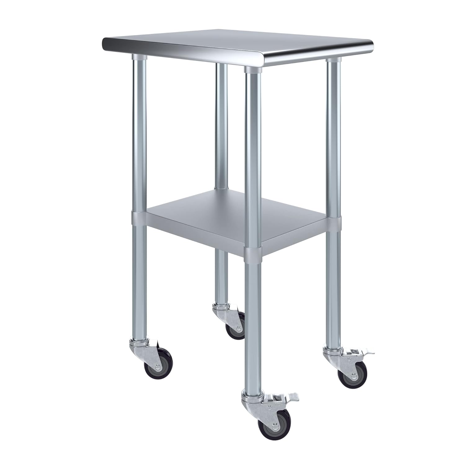 Mesa de trabajo AmGood de acero inoxidable con ruedas de 24 x 18 pulgadas  Mesa móvil de metal  Preparación de alimentos