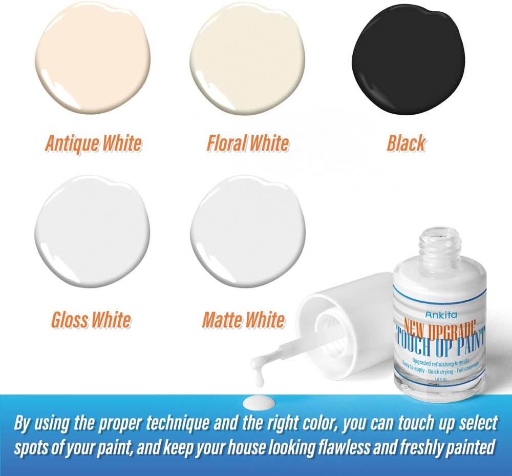 Ankita Kit de reparación de retoque de pintura y porcelana de alto brillo, pintura de retoque blanca para astillas, arañazos, grietas y manchas en