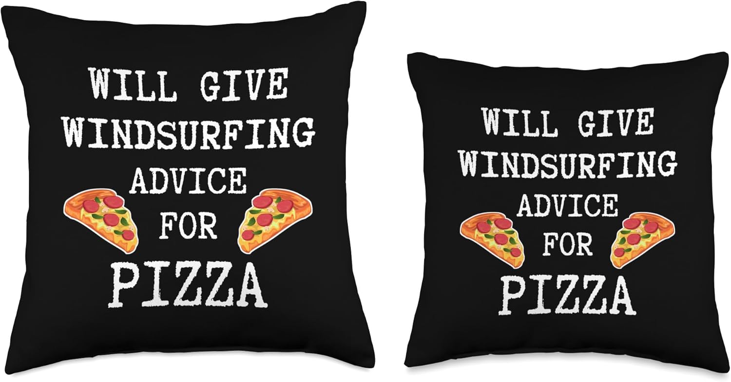Advice for Pizza Water Sports Funny Windsurfing Throw Pillow, 18×18, Multicolor