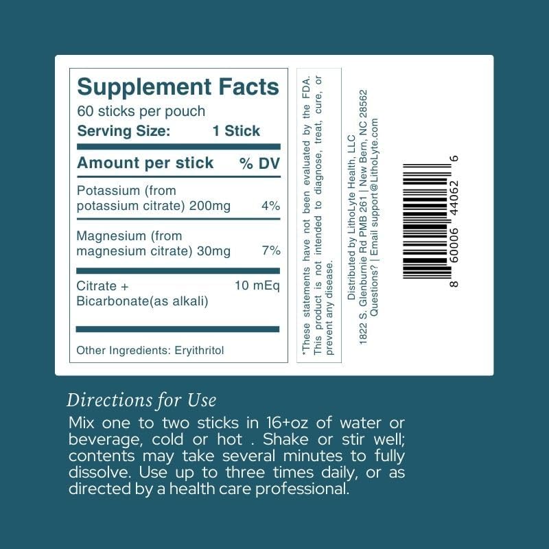 Salud renal  Potenciador de agua y bebidas de 10 mEq, desarrollado por urólogos, 1 paquete (60 varillas)