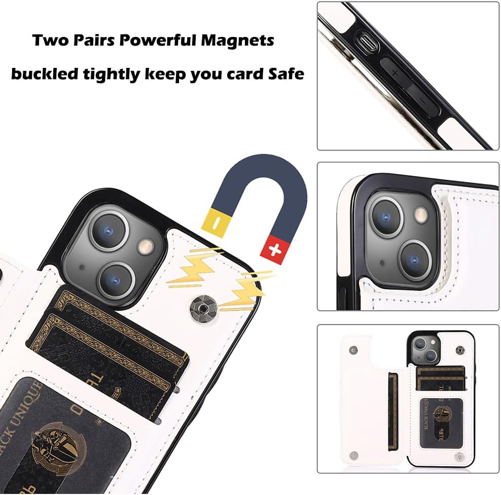 uCOLOR Funda compatible con iPhone 15 de 6.1 pulgadas con ranura para tarjetero, función atril, doble cierre magnético y diseño de bloqueo RFID