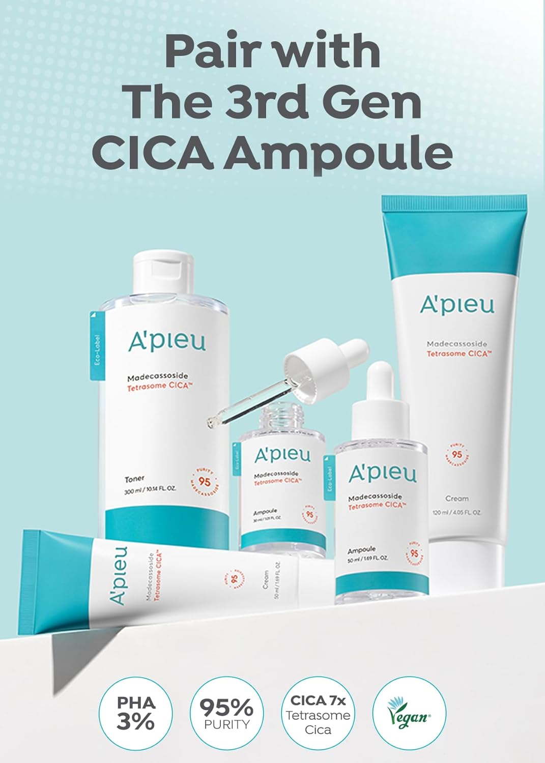 A’PIEU MADECASSOSIDE TETRASOME CICA CREAM 4.06 fl oz  4.1 fl oz  Absorción mejorada, barrera cutánea mejorada, efectos calmantes  Centella Asiatica,