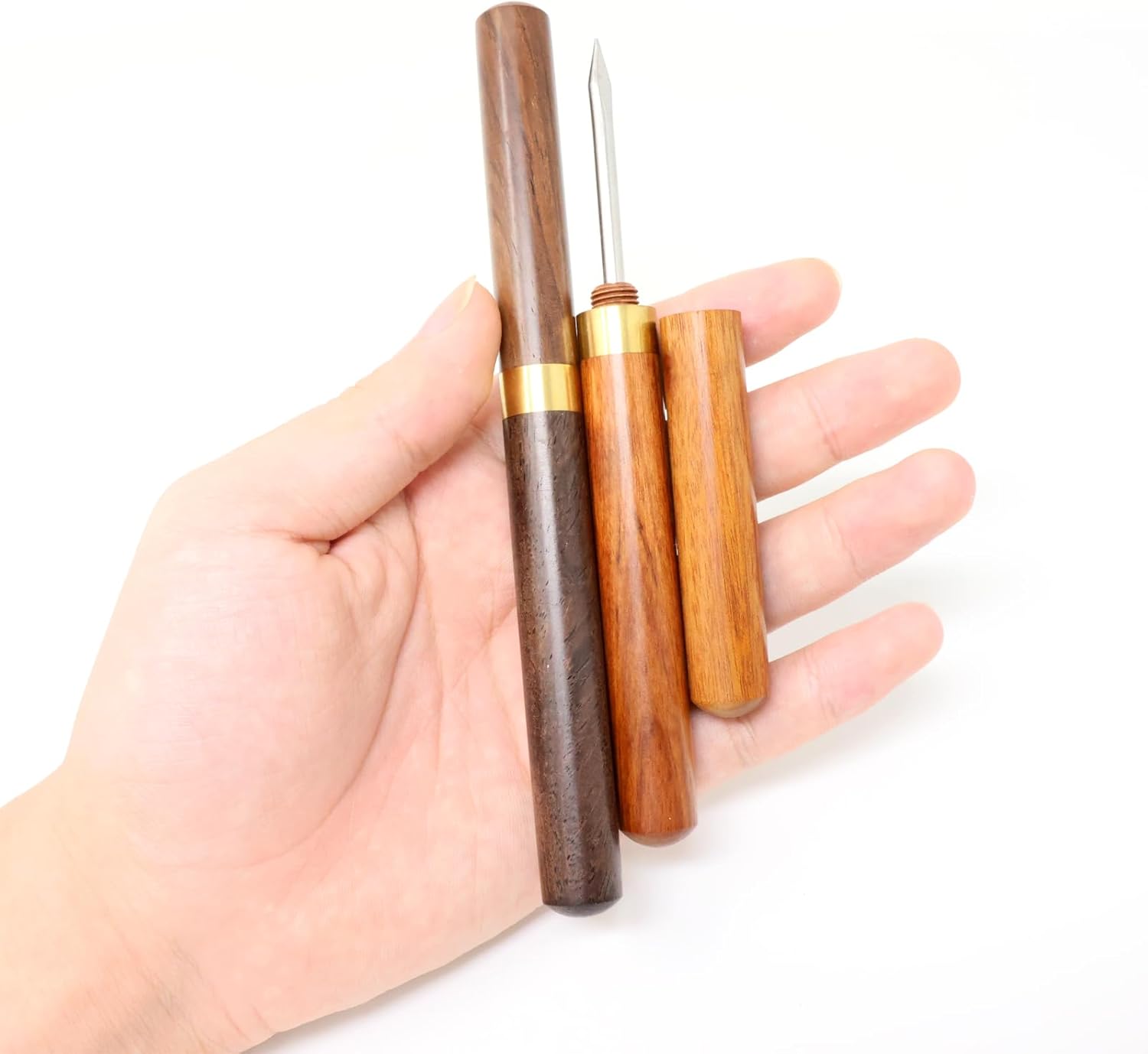 Honbay 2 agujas de cuchillo de té de acero inoxidable con mango de madera, herramientas portátiles para picahielo de cocina, cono de hielo para el