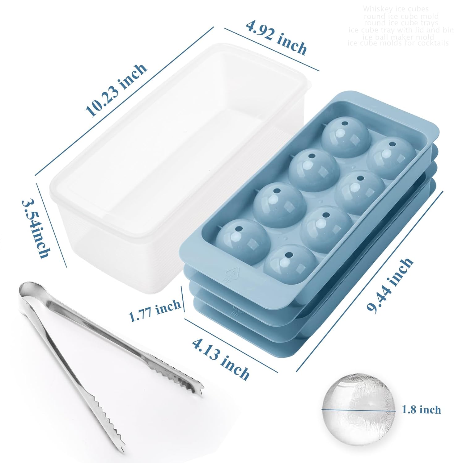 Molde redondo para cubitos de hielo, 2 x 8 unidades x 1.8 pulgadas, bandeja circular para cubitos de hielo con tapa y contenedor, molde para hacer