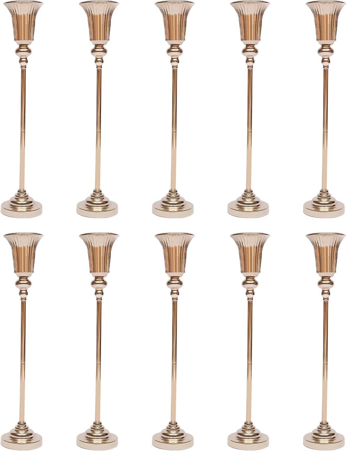 Jarrón dorado para centros de mesa, 10 jarrones de piso de 30.3 in30 pulgadas de alto, centros de mesa de boda para mesa de metal, soporte de flores