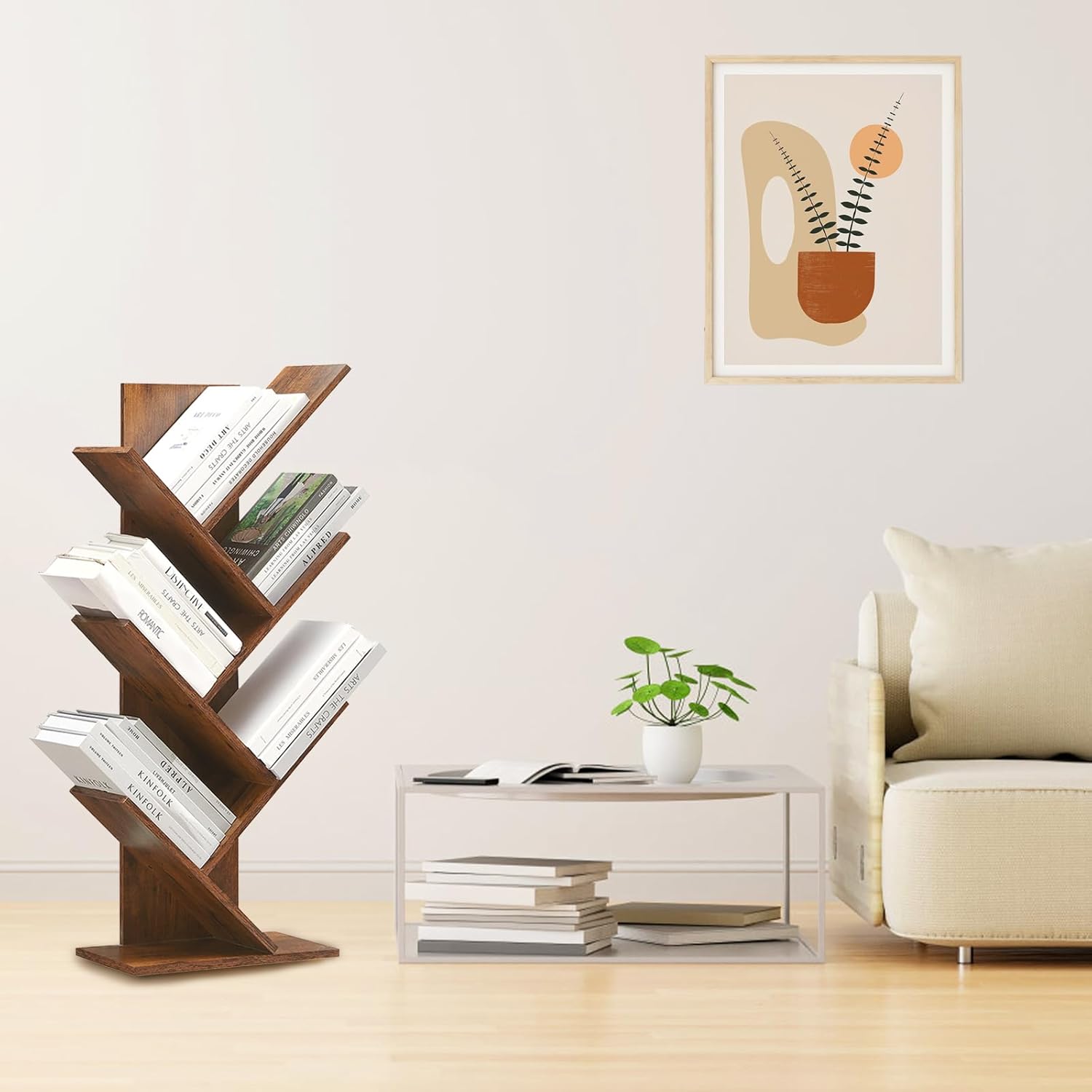 Somdot Estantería de madera de 6 niveles para CD, películas y libros, diseño retro con estantes organizadores para dormitorio, sala de estar y