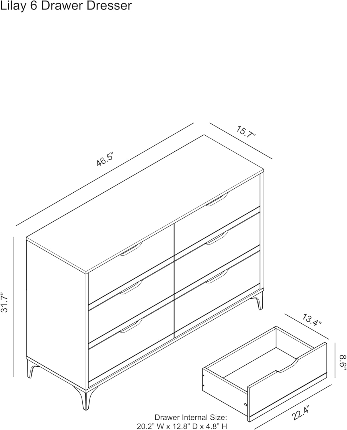 Galano Lilay Cómoda de 6 cajones con función de cajón entrelazado, cómodas anchas para dormitorio, 6 cajones profundos para organizador de armario,