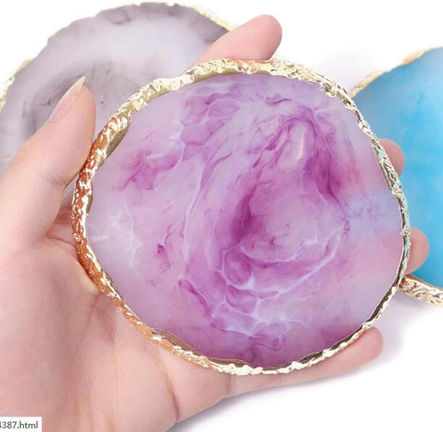 Paleta de esmalte de uñas de resina, 2 piezas, paleta de arte de uñas con varilla de agitación inoxidable (gris y morado)