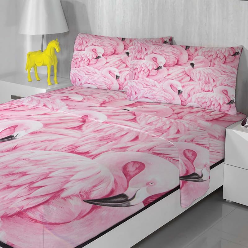 Juego de sábanas de flamenco rosa tamaño individual  Sábanas y fundas de almohada de animales  Lujosa microfibra 100% microfibra, estampado de alta