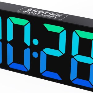 Mesqool Reloj dinámico RGB con pantalla grande, números grandes y llamativos, reloj despertador súper fuerte para dormitorio, personas que duermen Mesqool Reloj dinámico RGB con pantalla grande, números grandes y llamativos, reloj despertador súper fuerte para dormitorio, personas que duermen