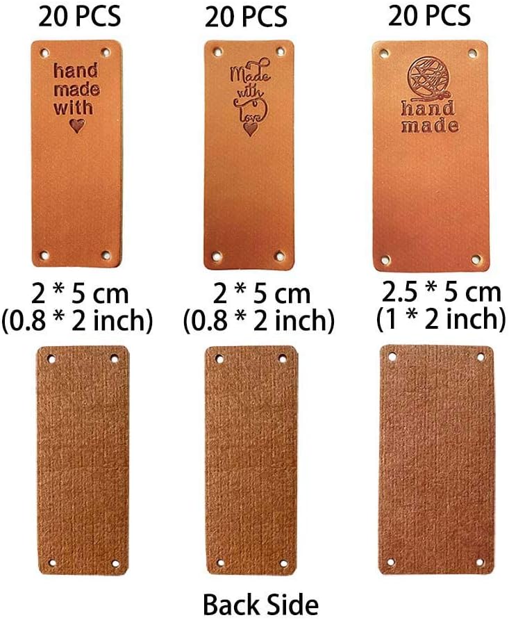 Etiqueta de piel sintética hecha a mano, adorno de etiqueta en relieve, accesorios de bricolaje para jeans, bolsas, zapatos, sombrero, 60 unidades,