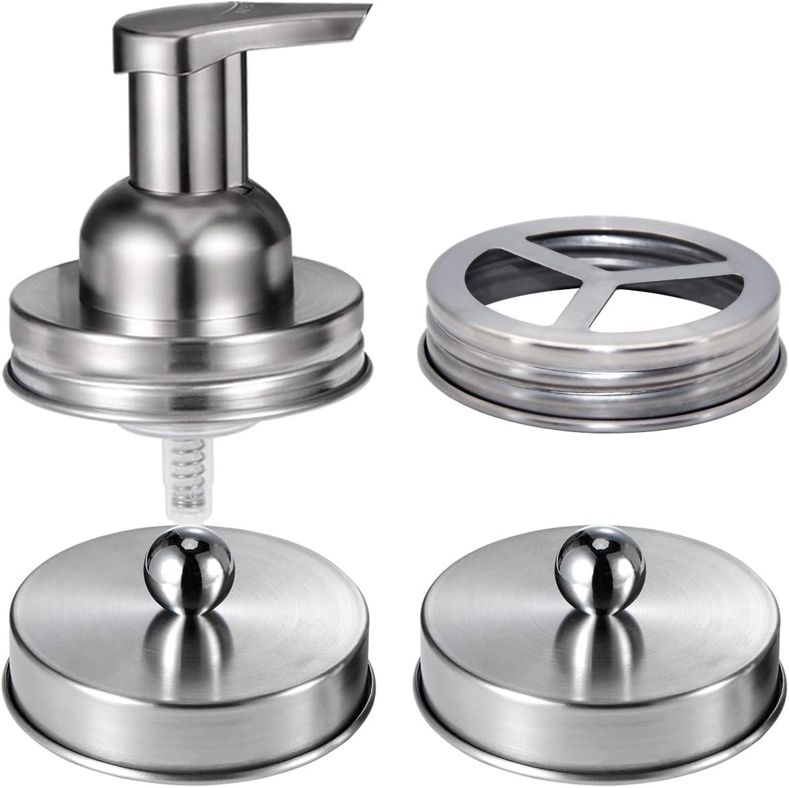 Juego de accesorios de baño Mason Jar (4 piezas)  Tarros no incluidos  Dispensador de jabón espumoso, soporte para cepillos de dientes y tapas de