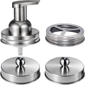 Juego de accesorios de baño Mason Jar (4 piezas)  Tarros no incluidos  Dispensador de jabón espumoso, soporte para cepillos de dientes y tapas de Juego de accesorios de baño Mason Jar (4 piezas)  Tarros no incluidos  Dispensador de jabón espumoso, soporte para cepillos de dientes y tapas de