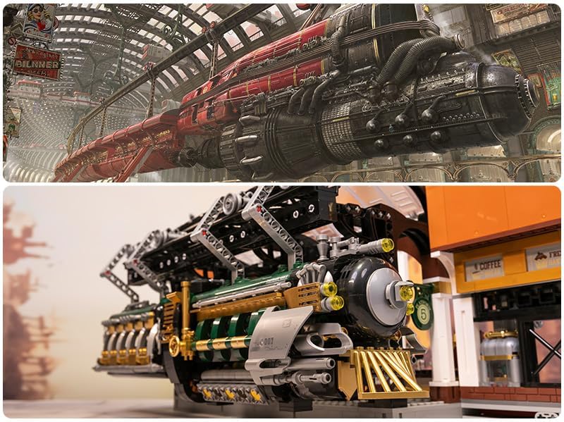 BRICKKK Juego de construcción de arquitectura de la estación de tren, juego de ladrillos de construcción de la estación de tren Steampunk, cuenta