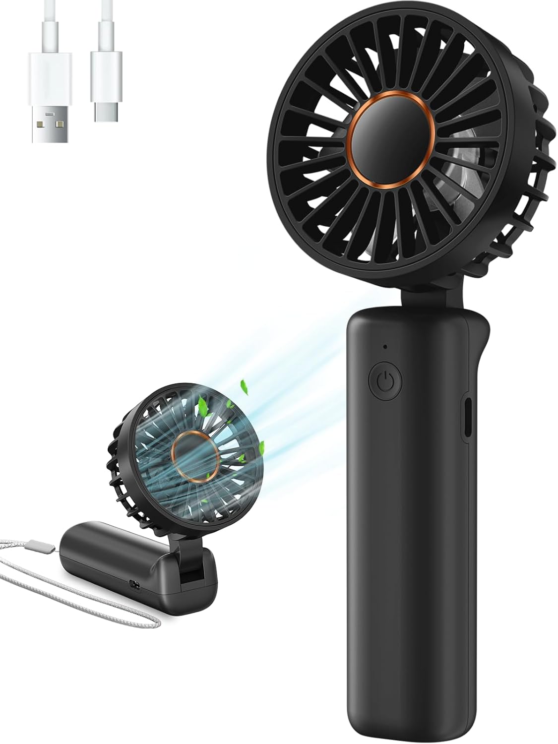 Hssio Ventilador de mano portátil, mini ventilador de escritorio plegable de 2000 mAh, rotación de 180, 3 velocidades, ultra silencioso, hasta 8