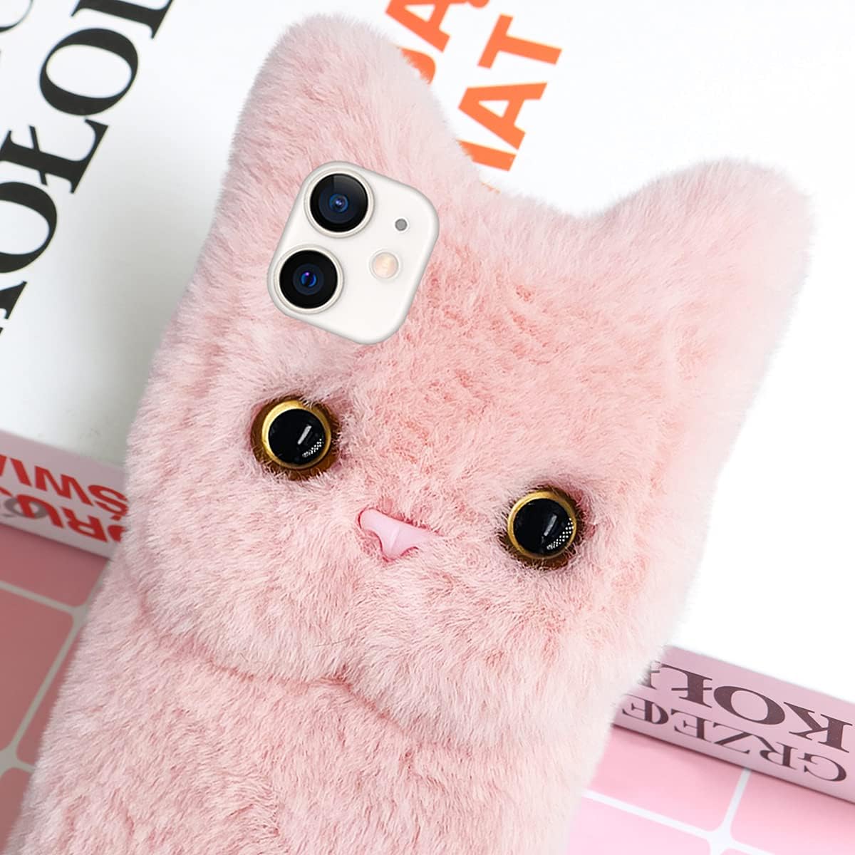 Funda de felpa de piel esponjosa para 12 minilindros de gatos peludos, funda protectora mullida de animales 3D, pelo de conejo sintético, juguete