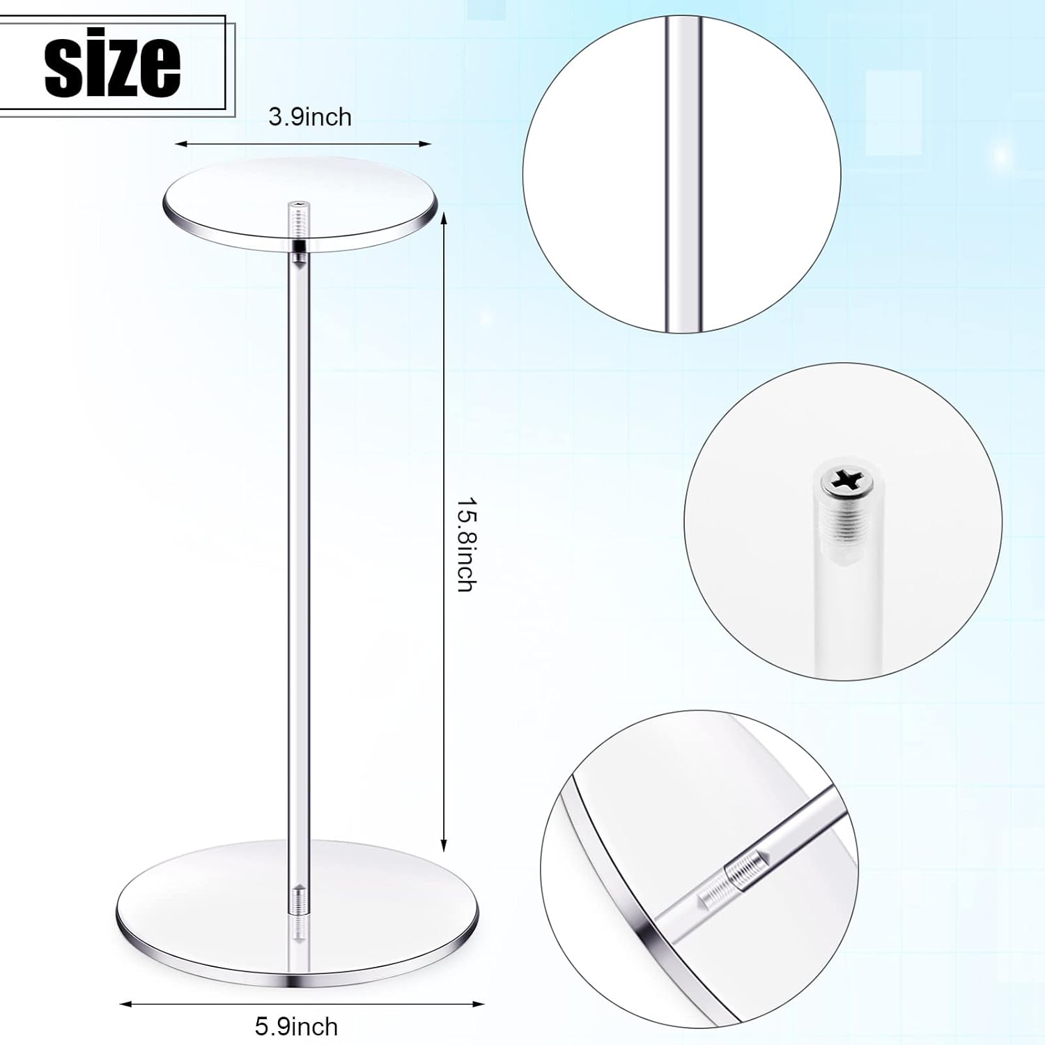 Chunful 4 juegos de soporte de acrílico para pelucas, soporte de pedestal transparente, soporte para sombreros de béisbol, soporte cuadrado redondo