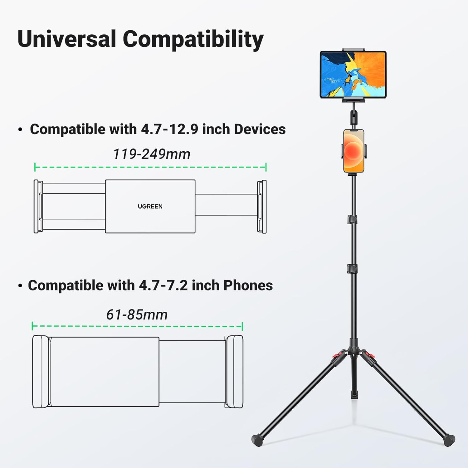 UGREEN Soporte de trípode para tableta, soporte para tableta, ajuste de altura de 68 pulgadas, compatible con iPad Pro 12.9, iPad Air Mini 6 5 4 3