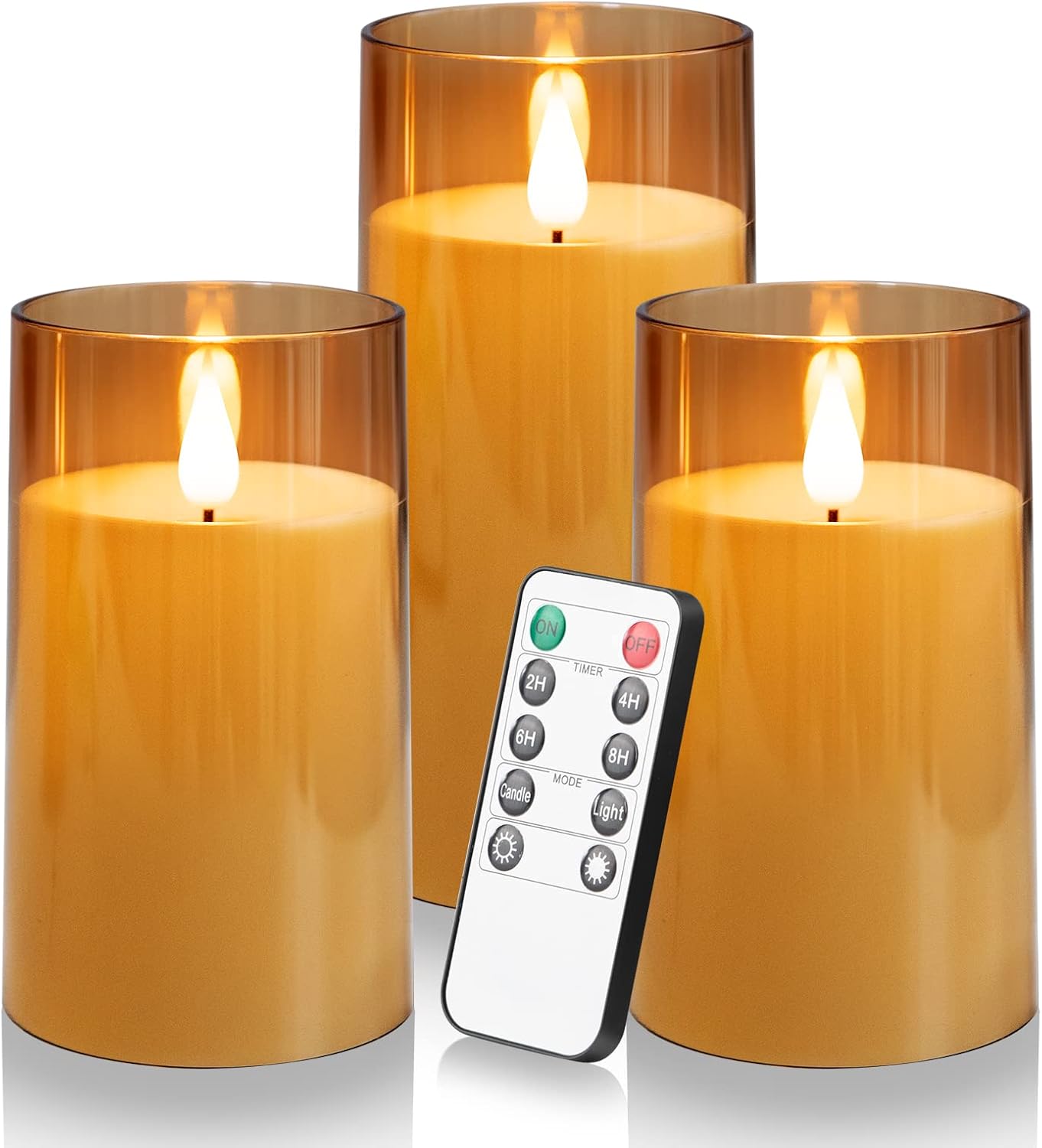 Velas parpadeantes sin llama que funcionan con pilas, velas LED realistas con temporizador remoto para fiesta en casa con llama en movimiento