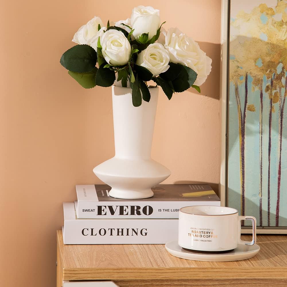 White Ceramic Vase Nordic Minimalist Style Decor for Countertop Center Dresser Kitchen Living Room Home Decor White Matte Abstract Vase (White 666)