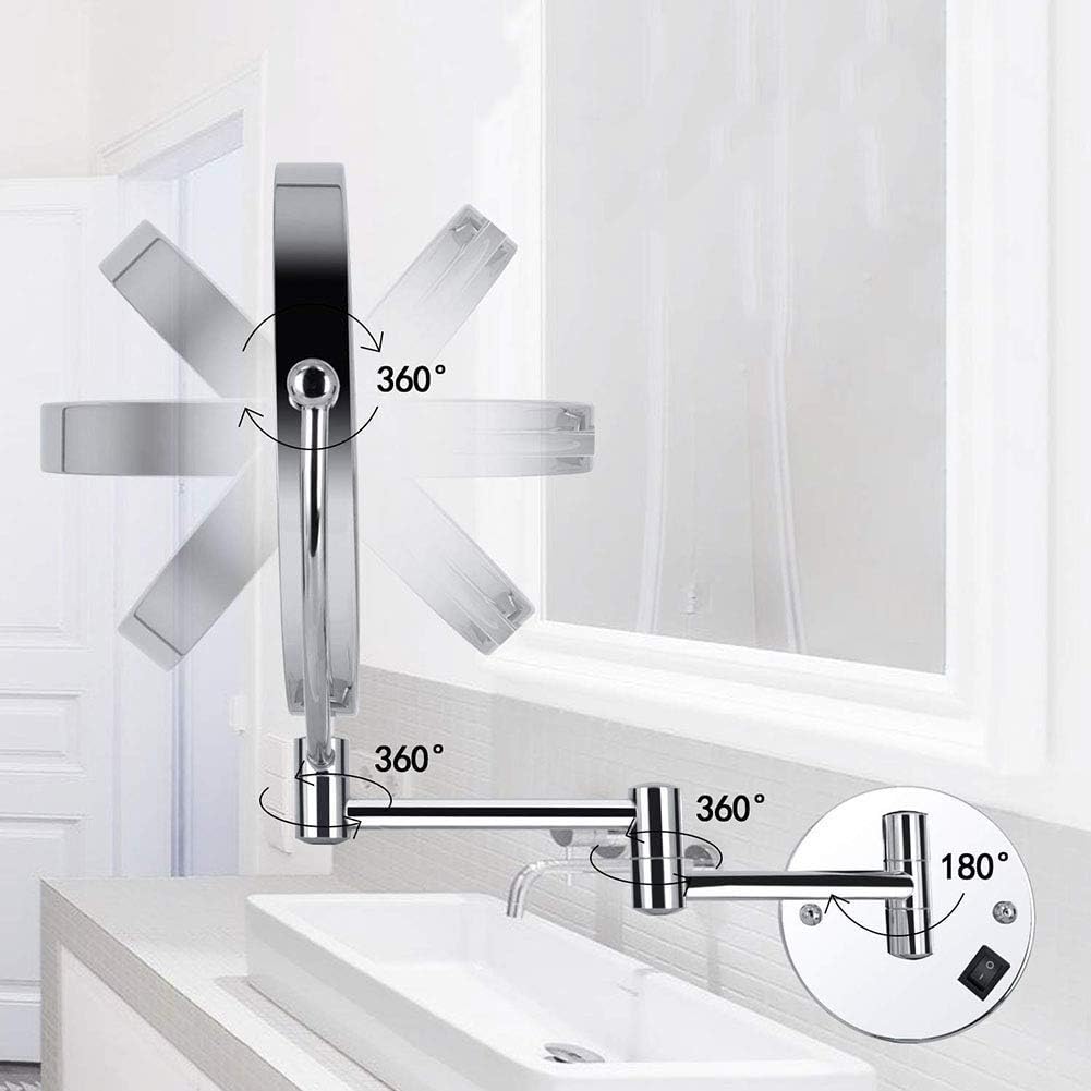 Espejo de maquillaje con iluminación LED de 10 aumentos, espejo de maquillaje de doble cara giratorio de 360, espejo de tocador LED para baño,